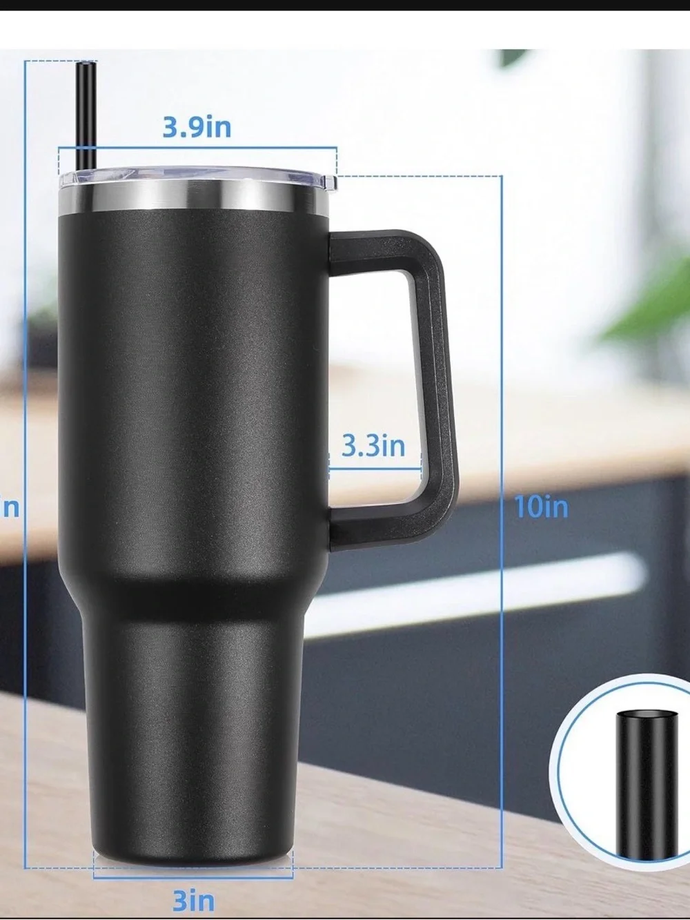 Insulated Black Travel Mug with Handle and Clear Lid